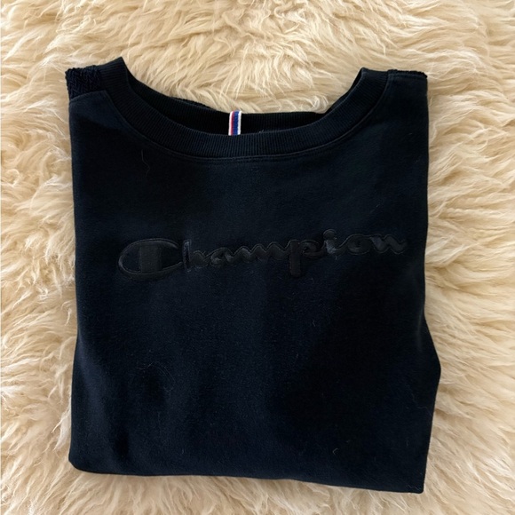 Champion Black Cropped Oversized Crewneck Sweatshirt with Knit Sleeves - Picture 7 of 7